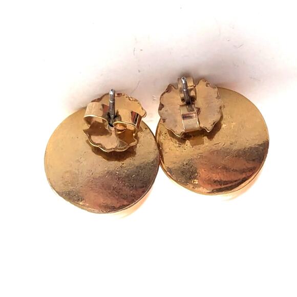 Vintage Signed Avon Gold Tone Faux Pearl Button Style Post Stud Earrings - Picture 2 of 3